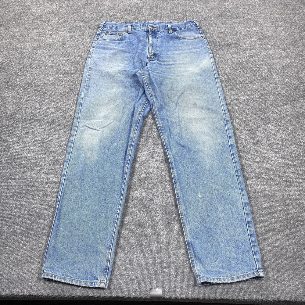Carhartt Jeans Mens 38x34 Light Wash Blue Straight Leg Denim Workwear Classic